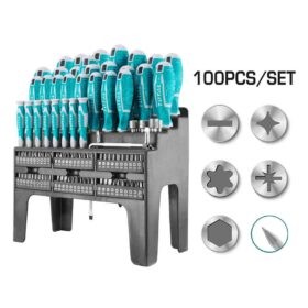 طقم مفك يد كاوتش 100قطعة عادة + صليبة (استاند)THT2506100