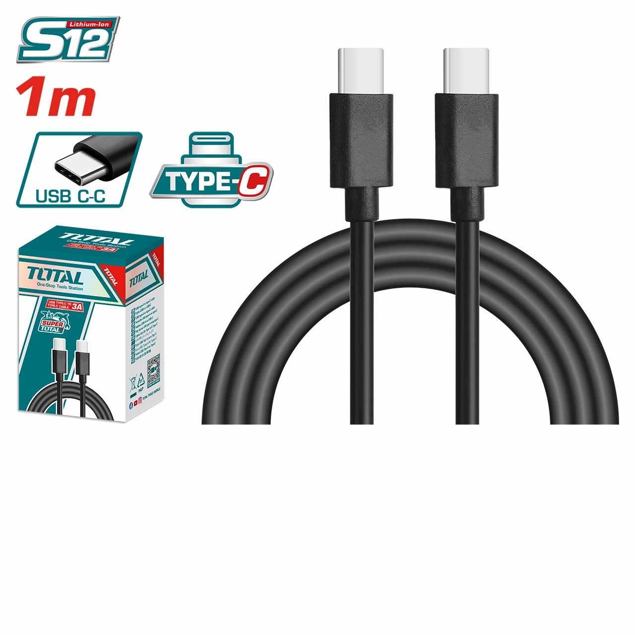 TIUCC02 وصلة كابل شاحن 12فولت 1متر توتال-TIUCC02_USB typeC to typeC cable - الصورة 1