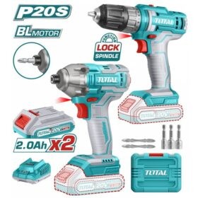 4/1*TCKLI20271_طقم كومبو 20فولت 2قطعة 2بطارية 2امبير شنيور ومفك 2/1" توتال