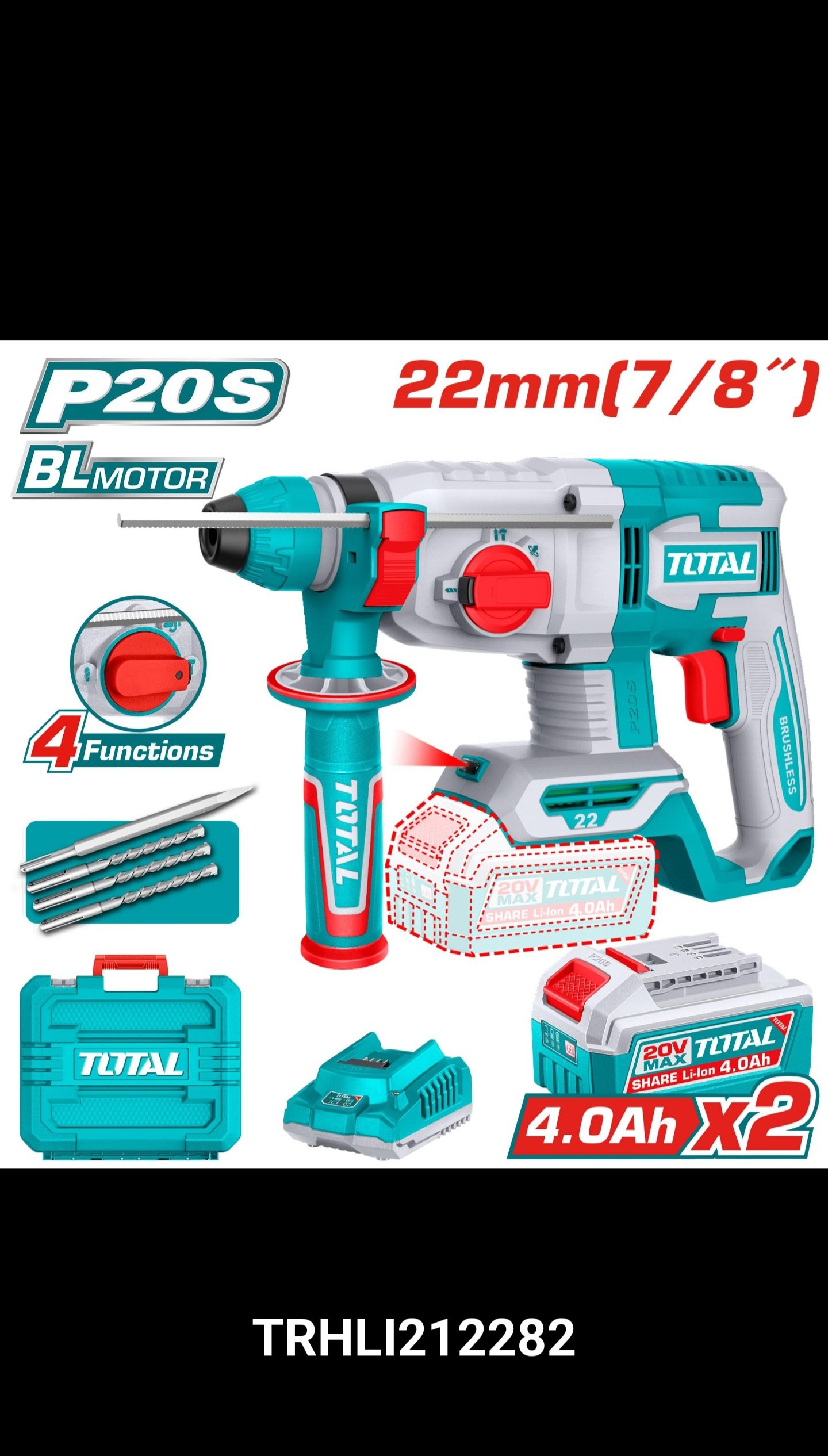 2025/10/1000352394.jpg هلتى 20فولت ٢٢مم ٢بطاريه ٤امبير توتال_TRHLI212282 - الصورة 1