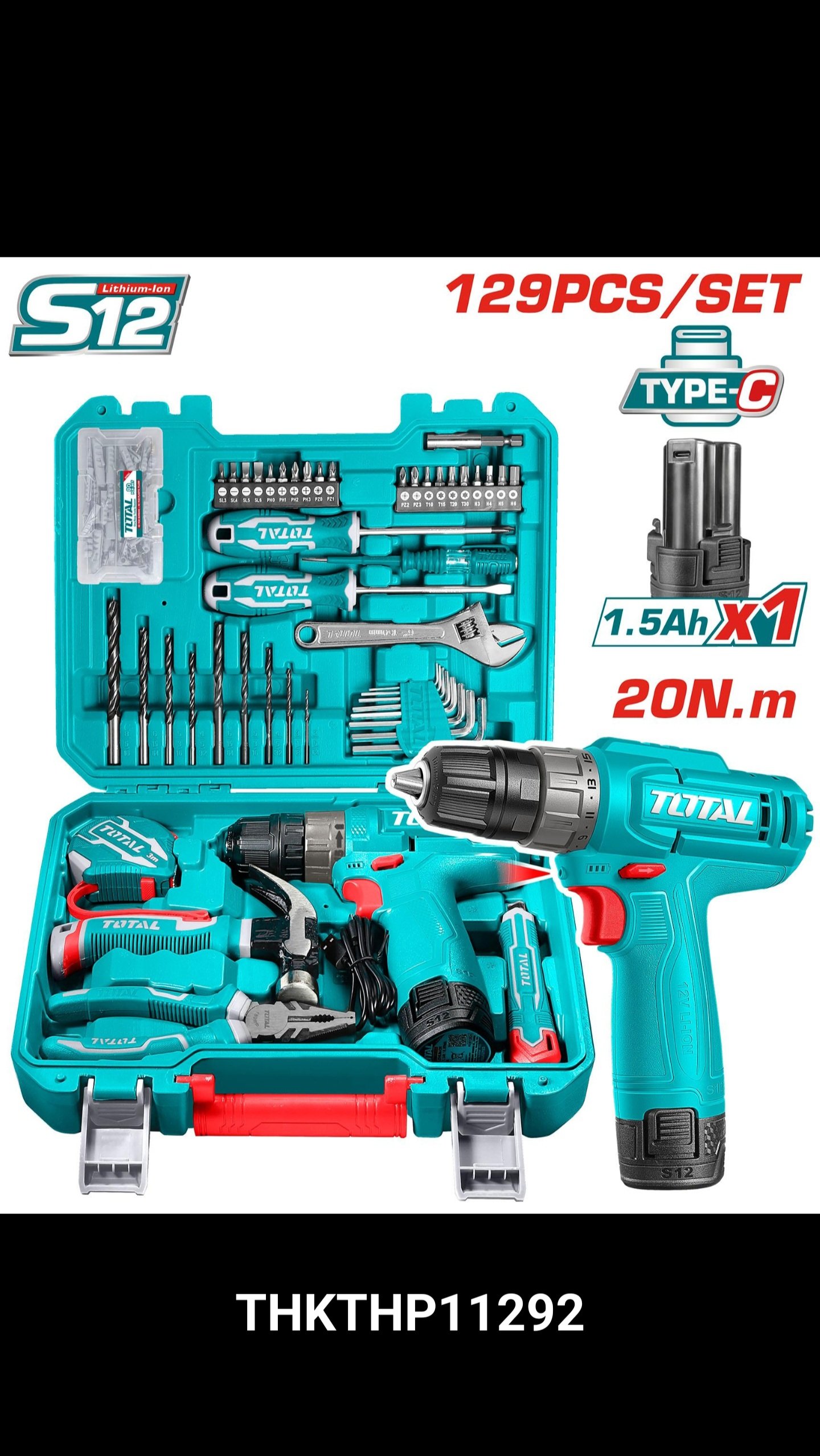 2025/10/1000352448.jpg شنيور 12فولت 10مم 129قطعه قلم توتال_THKTHP11292 - الصورة 1