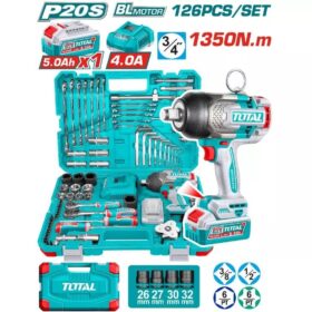 شنيور 20فولت 3/4" ١بطاريه ٥امبير 1350نيوتن126قطعه توتال_THKTHP31262