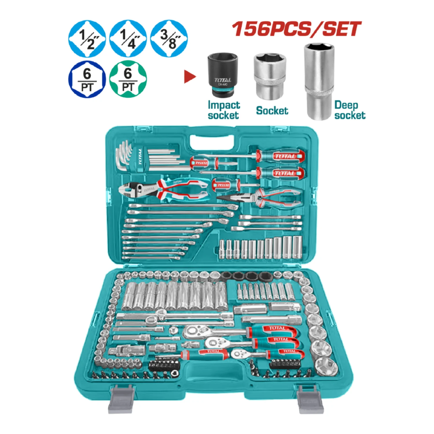 1_THKTHP21566 THKTHP21566_طقم لقم رباط 2/1"-4/1" علبة بلاستيك راتشة 156قطعة توتال - الصورة 1