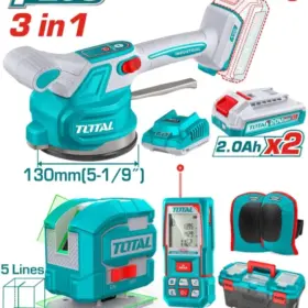 TOSLI250606_طقم كومبو 20فولت 3قطع 2بطارية 2امبير هزاز سيراميك ومتر ليزر 100متر وميزان ليزر 2خط توتال