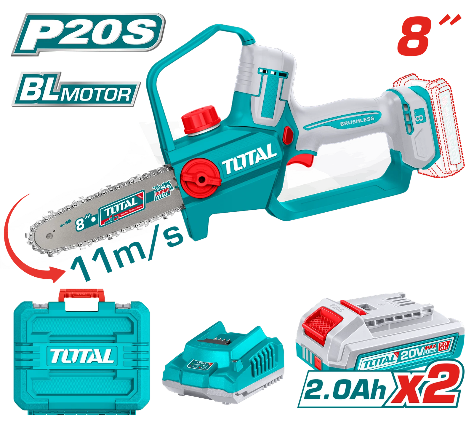 TGSLI20882 TGS20882_منشار شجر 20فولت 8" 2بطارية 2امبير توتال - الصورة 1